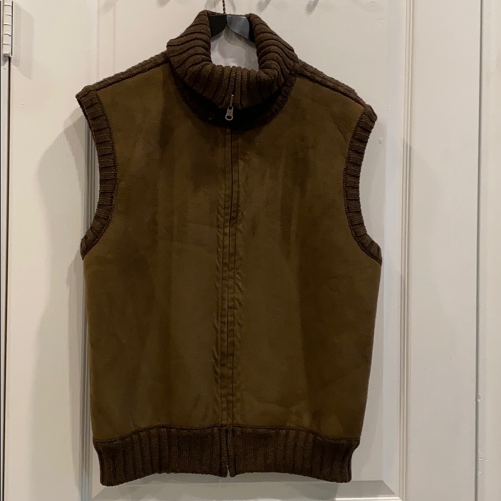 MENS MADE IN KOREA FAUX SUEDE RIB KNIT VEST SIZE MEDIUM🤎🦺🇰🇷🧶